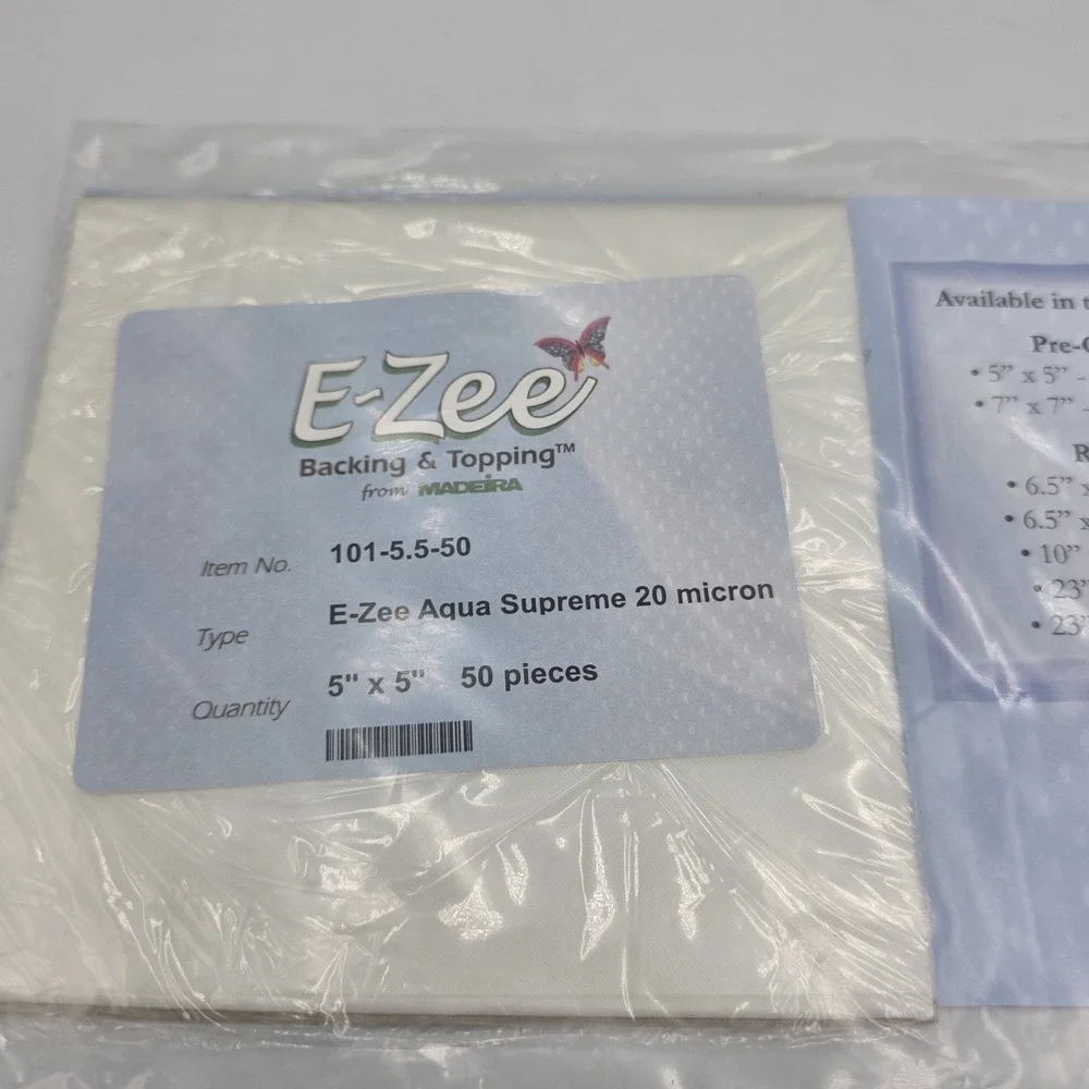 E-Zee Backing & Topping Aqua Supreme 5x5 Water Soluble 20 mic. -50‎ Count Sheets